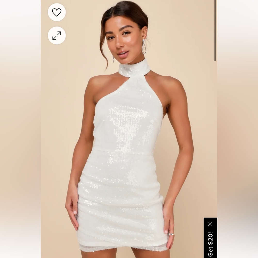 White Halter Sequin Dress